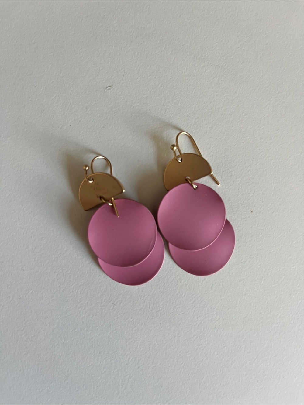 Gold and Pink Layered Disc Drop Earrings